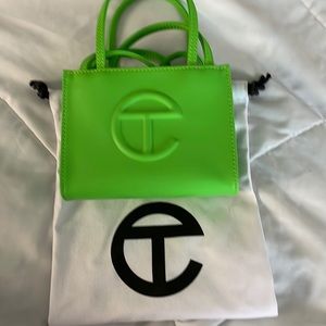 Telfar small highlighter green shopper bag